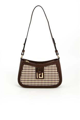 Silver & Polo SP1132 Kadın Çapraz Çanta Ekose Line Kare Kahve Sarı-Kahve