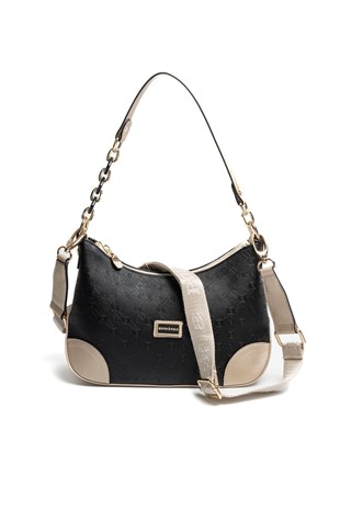 Silver & Polo SP1277 Kadın Omuz Çantası Logolu Siyah-S.Nut