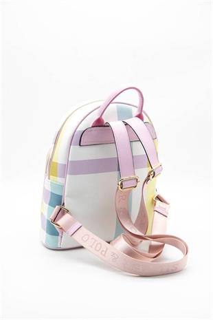 Silver & Polo SP1062 Kadın Sırt Çantası Ekose Lila-Pembe