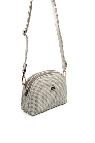 Silver & Polo SP765 Kadın Çapraz Çanta Kaz Ayağı Ekose Yeşil-Kemik