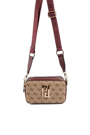 Silver & Polo SP1078 Kadın Çapraz Çanta Monogram Koyu Bej-Bordo