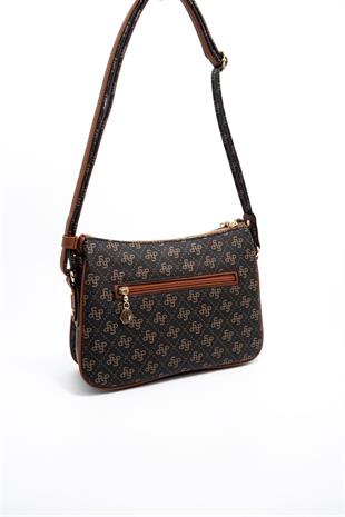 Silver & Polo SP818 Kadın Çapraz Çanta Monogram Kahve Sarı-Taba
