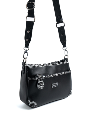 Silver & Polo SP1160 Kadın Çapraz Çanta Düz Siyah-Leopar Gri