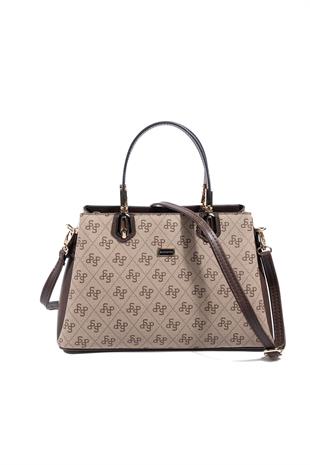 Silver & Polo SP1253 Kadın El Çantası Monogram Koyu Bej-Kahve
