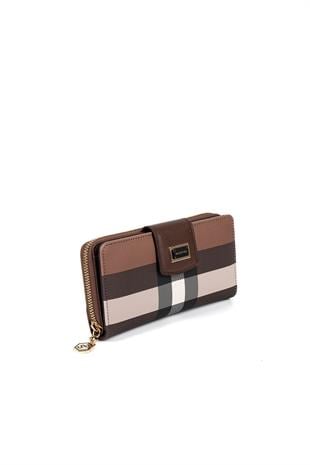 Silver Polo Koyu Kahve - Kahve Ekose Kadın Cüzdan ve Kartlık SP928
