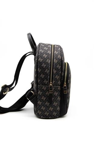 Silver & Polo SP1062 Kadın Sırt Çantası Monogram Füme-Siyah
