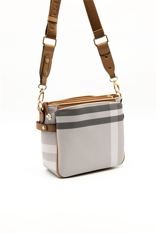 Silver & Polo SP884 Kadın Çapraz Çanta Ekose A.Gri-A.Taba
