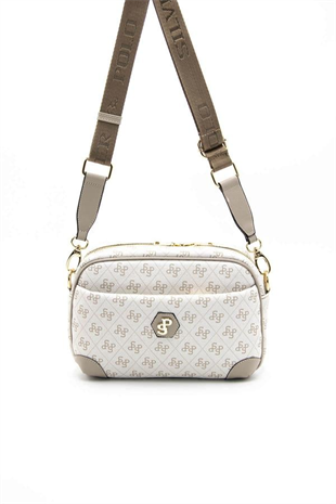 Silver Polo SP1094 Kadın Çapraz Çanta Monogram Bej-Kum