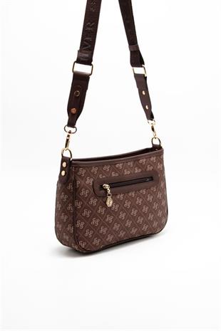 Silver Polo SP1160 Kadın Çapraz Çanta Monogram Kahve-Kahve