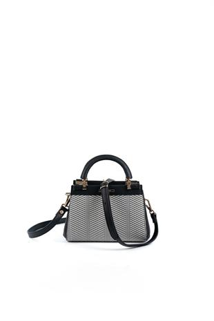 Silver & Polo SP1193 Kadın El Çantası Hasır Siyah Beyaz-Siyah