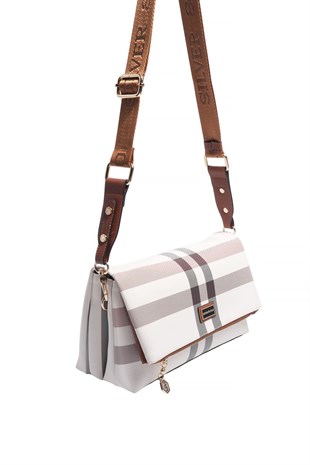 Silver & Polo SP1278 Kadın Çapraz Çanta Ekose Krem-Taba