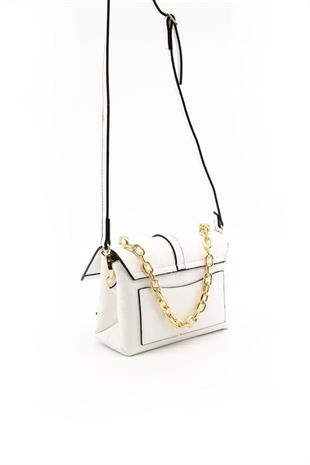 Silver & Polo SP1148 Kadın Çapraz Çanta Logolu Beyaz-Beyaz