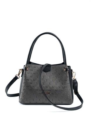 Silver & Polo SP1254 Kadın El Çantası Logolu Platin-Siyah