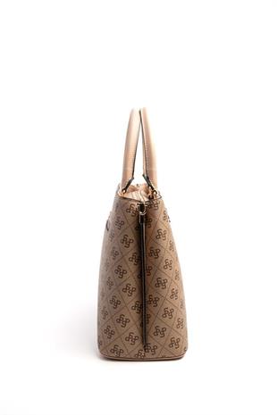 Silver & Polo SP924 Kadın El Çantası Şeritli Monogram Koyu Bej-Ten