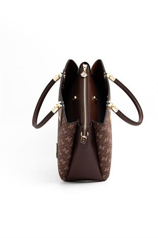 Silver & Polo SP1000 Kadın El Çantası Monogram Kahve