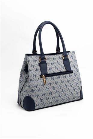 Silver & Polo SP667 Kadın El Çantası Monogram Gri-Lacivert