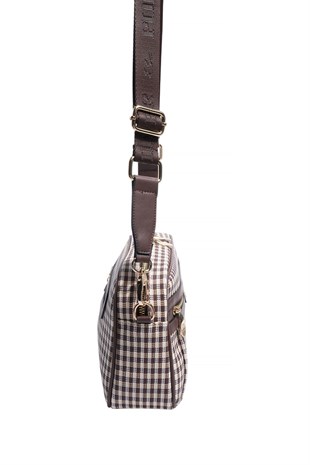Silver & Polo SP1280 Kadın Çapraz Çanta Ekose Line Kare Kahve Sarı-Kahve