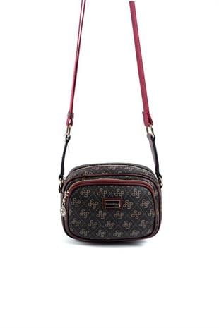 Silver & Polo SP1111 Kadın Çapraz Çanta Monogram Kahve Sarı-Bordo