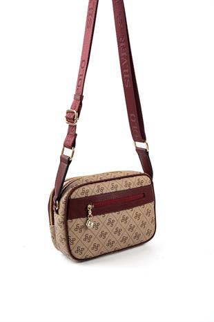 Silver & Polo SP1162 Kadın Çapraz Çanta Monogram Koyu Bej-Bordo
