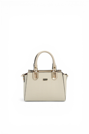 Silver & Polo SP1281 Kadın El Çantası Kaz Ayağı Ekose Kum-Kum Beji