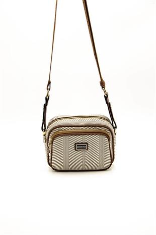 Silver & Polo SP1111 Kadın Çapraz Çanta Hasır Bej-Taba