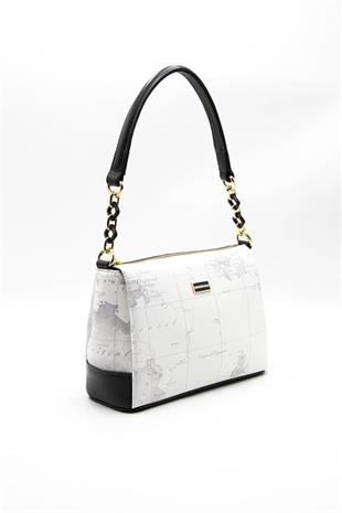 Silver & Polo SP910 Kadın Çapraz Çanta Harita Beyaz-Antrasit