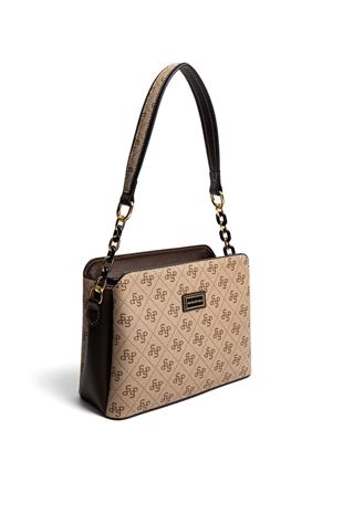 Silver Polo SP937 Kadın Omuz Çantası Monogram Koyu Bej-Kahve