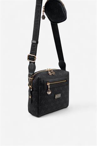 Silver & Polo SP1038 Kadın Çapraz Çanta Monogram Siyah-Siyah