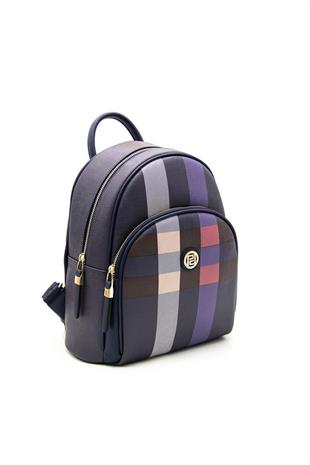 Silver & Polo SP1062 Kadın Sırt Çantası Ekose Lacivert