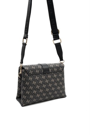 Silver & Polo SP1275 Kadın Çapraz Çanta Monogram Füme-Siyah