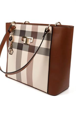 Silver Polo SP1176 Kadın Omuz Çantası Ekose Krem-Taba