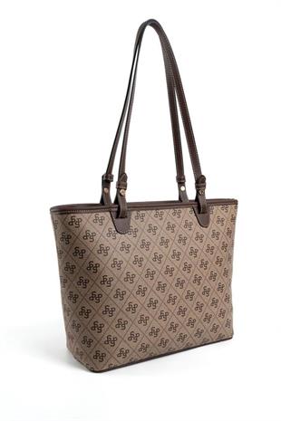 Silver Polo SP1204 Kadın Omuz Çantası Monogram Koyubej-Kahve