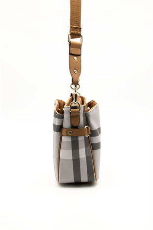 Silver & Polo SP884 Kadın Çapraz Çanta Ekose A.Gri-A.Taba