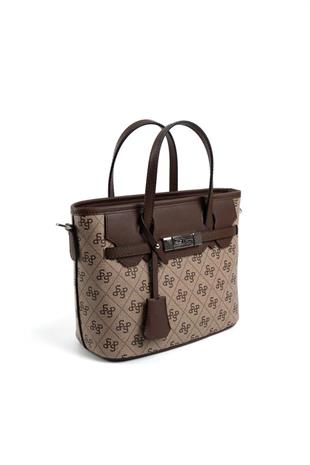 Silver & Polo SP1185 Kadın El Çantası Monogram Koyubej-Kahve