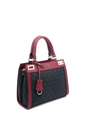 Silver & Polo SP1174 Kadın El Çantası Monogram Siyah-Bordo