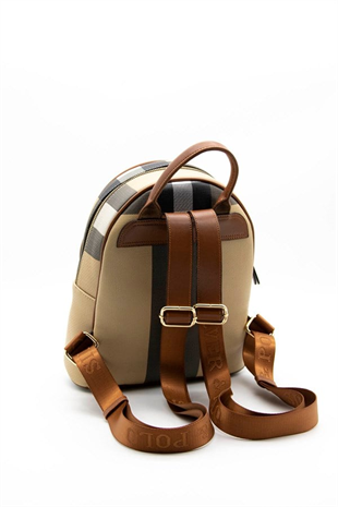 Silver & Polo SP1062 Kadın Sırt Çantası Ekose Bej-Taba