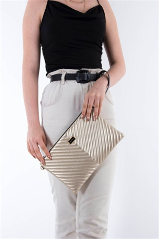 Silver Polo Altın - Altın Kapitone V Kadın Portföy ve Clutch El Çantası SP1034