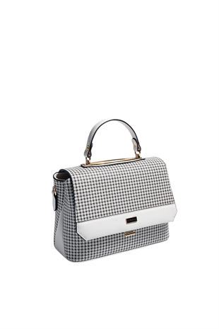 Silver & Polo SP838 Kadın Çapraz Çanta King Desen Siyah-Kemik