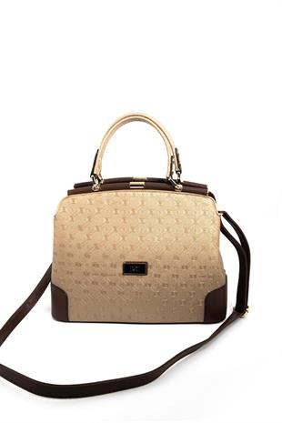 Silver & Polo SP706 Kadın El Çantası Logolu Bronz-Kahve