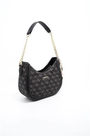 Silver Polo SP1168 Kadın Omuz Çantası Monogram Füme-Siyah