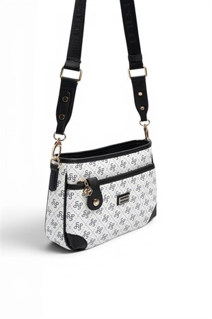 Silver Polo Beyaz - Siyah Monogram Kadın Çapraz Çanta SP1160