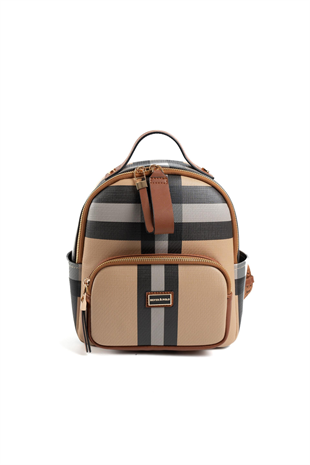 Silver & Polo SP1130 Kadın Sırt Çantası Ekose Bej-Taba