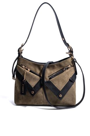 Silver & Polo SP1268 Kadın Omuz Çantası Süet Haki-Siyah