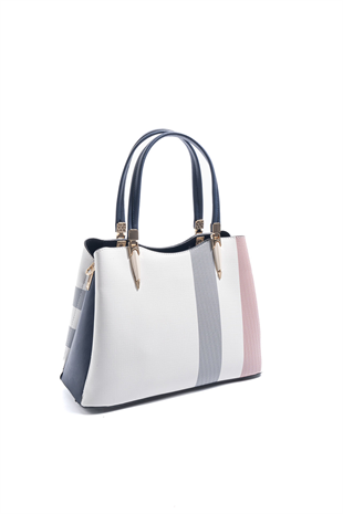 Silver & Polo SP1205 Kadın El Çantası Ekose Beyaz-Lacivert