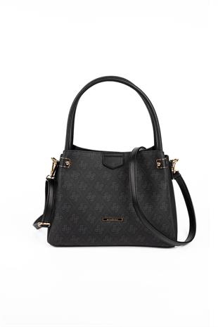 Silver & Polo SP1254 Kadın El Çantası Monogram Siyah-Siyah