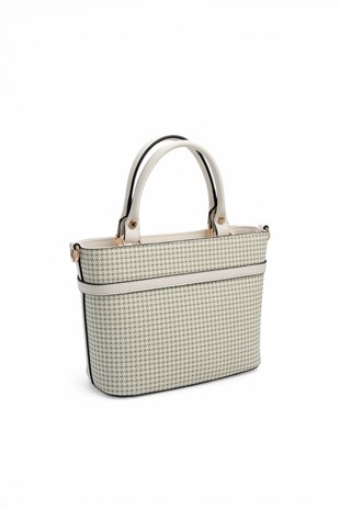 Silver & Polo SP1283 Kadın El Çantası Kaz Ayağı Ekose Yeşil-Kemik
