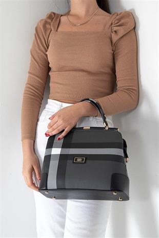 Silver & Polo SP706 Kadın El Çantası Ekose Siyah