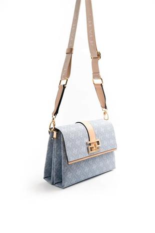 Silver & Polo SP1009 Kadın Çapraz Çanta Monogram Mavi-Ten