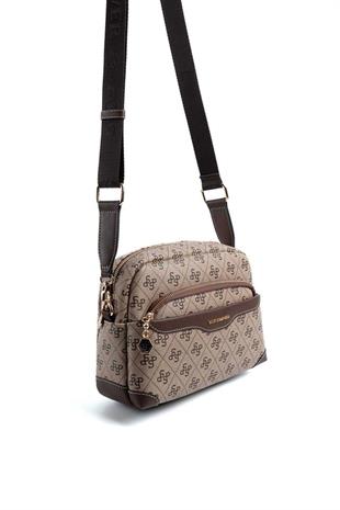 Silver & Polo SP1201 Kadın Çapraz Çanta Monogram Koyubej-Kahve