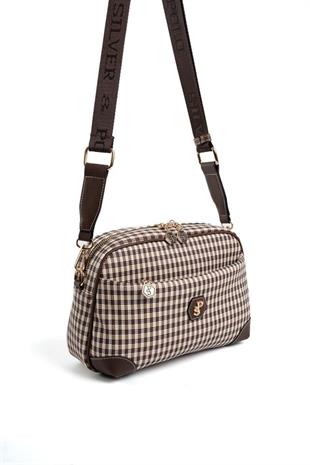 Silver & Polo SP1094 Kadın Çapraz Çanta Ekose Line Kare Kahve Sarı-Kahve